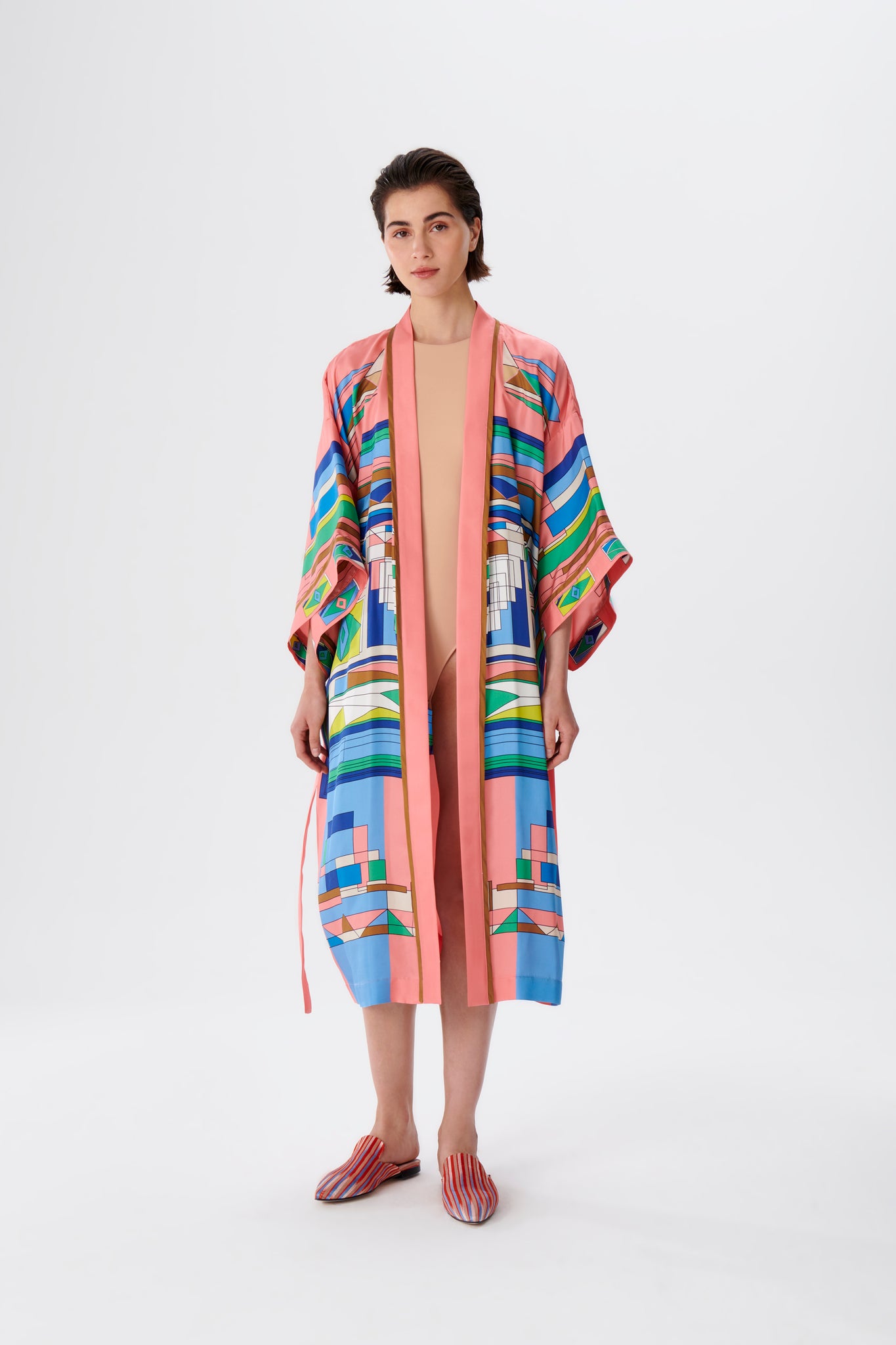 Zeugma Geometric Pattern Silk Long Kimono