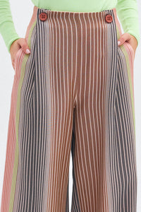 Button Detailed Wide Leg Striped Kutnu Trousers 