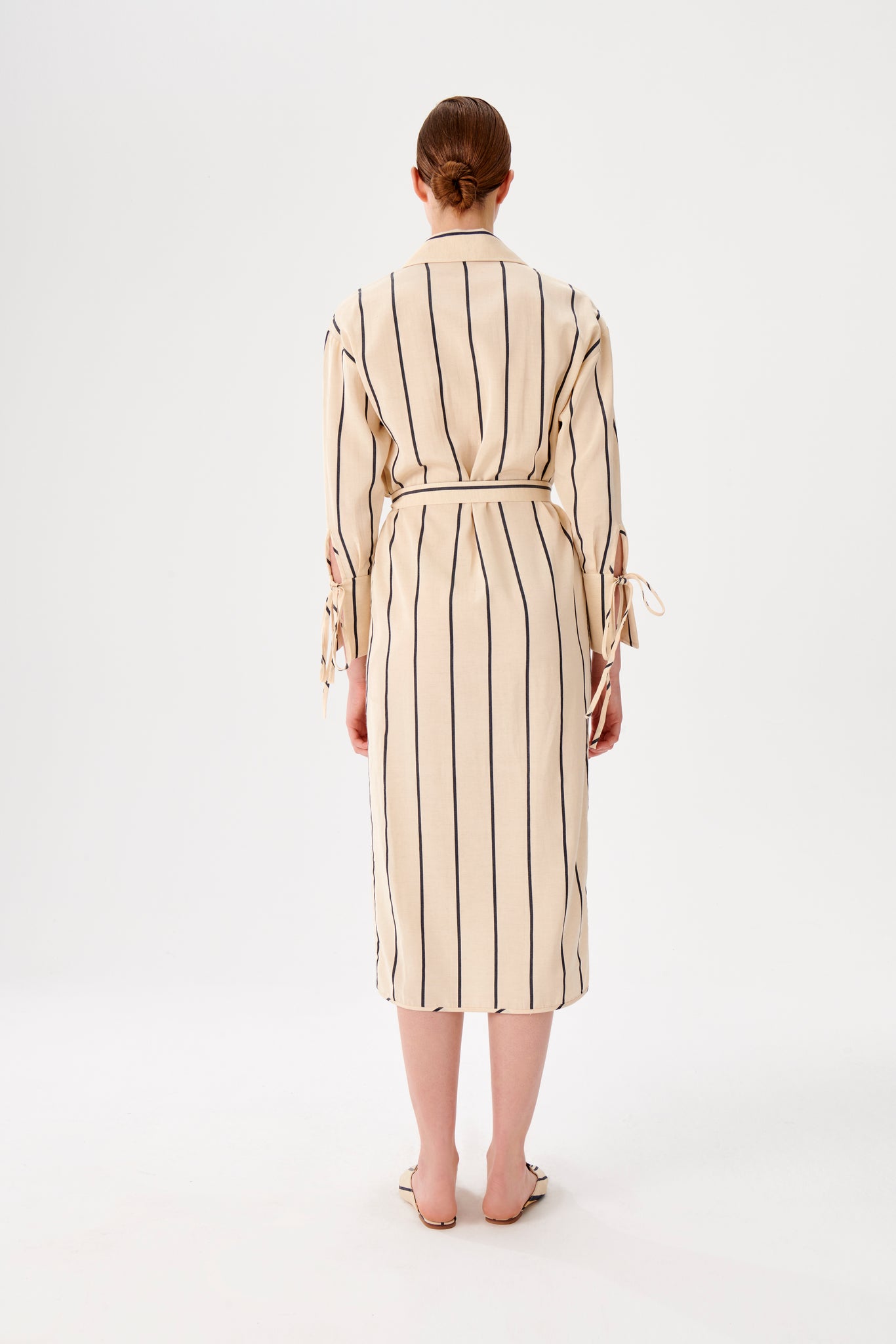 Cream-Navy Striped Kutnu Wrap Dress