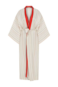 Klasik Krem Çizgili Kimono