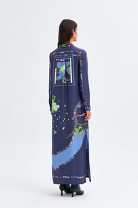 Zeugma Silk Long Shirt Dress - A Bird Eating Grape