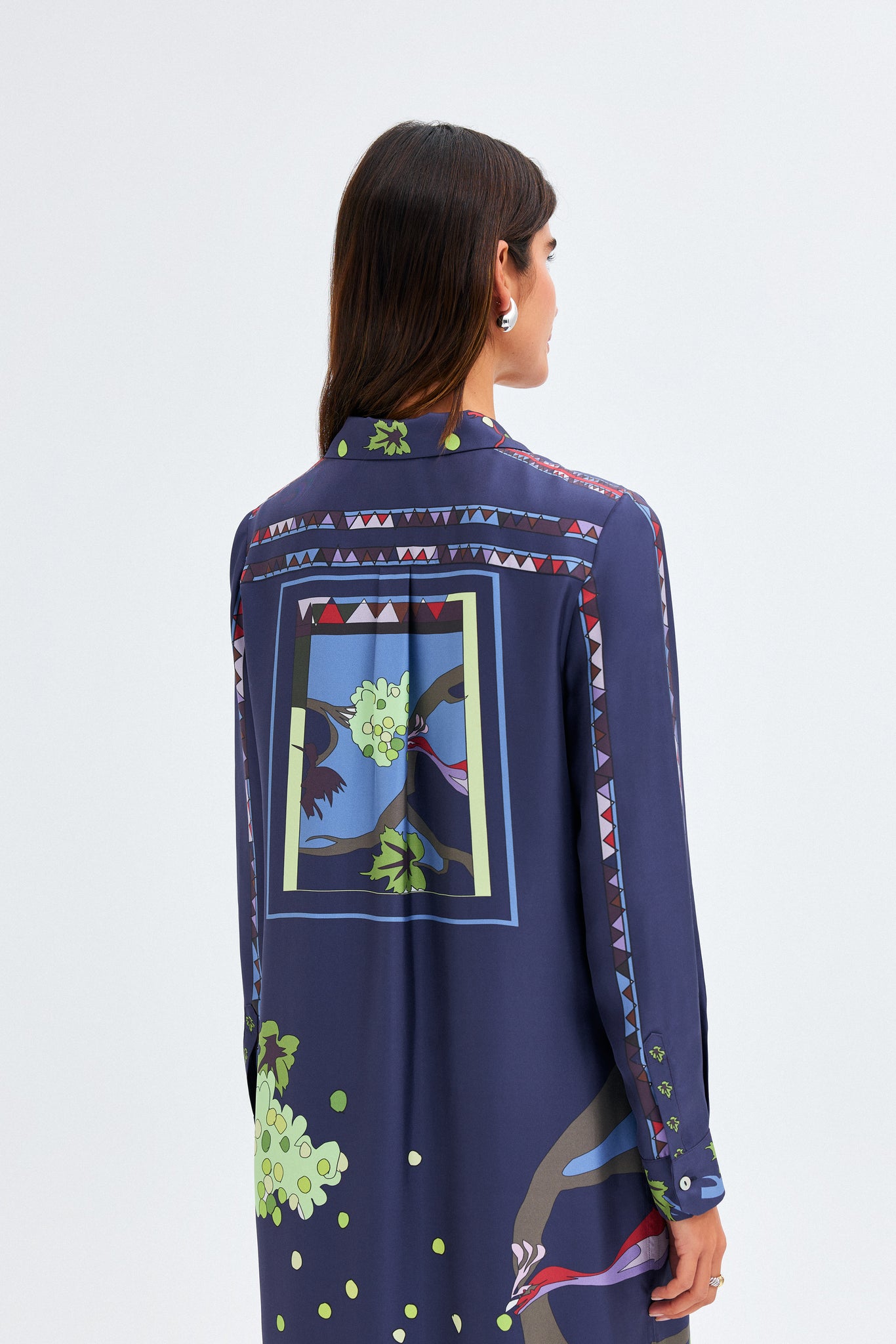 Zeugma Silk Long Shirt Dress - A Bird Eating Grape