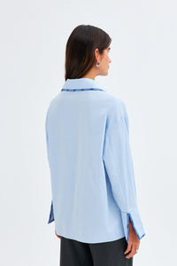 Kutnu Detailed Blue Poplin Shirt