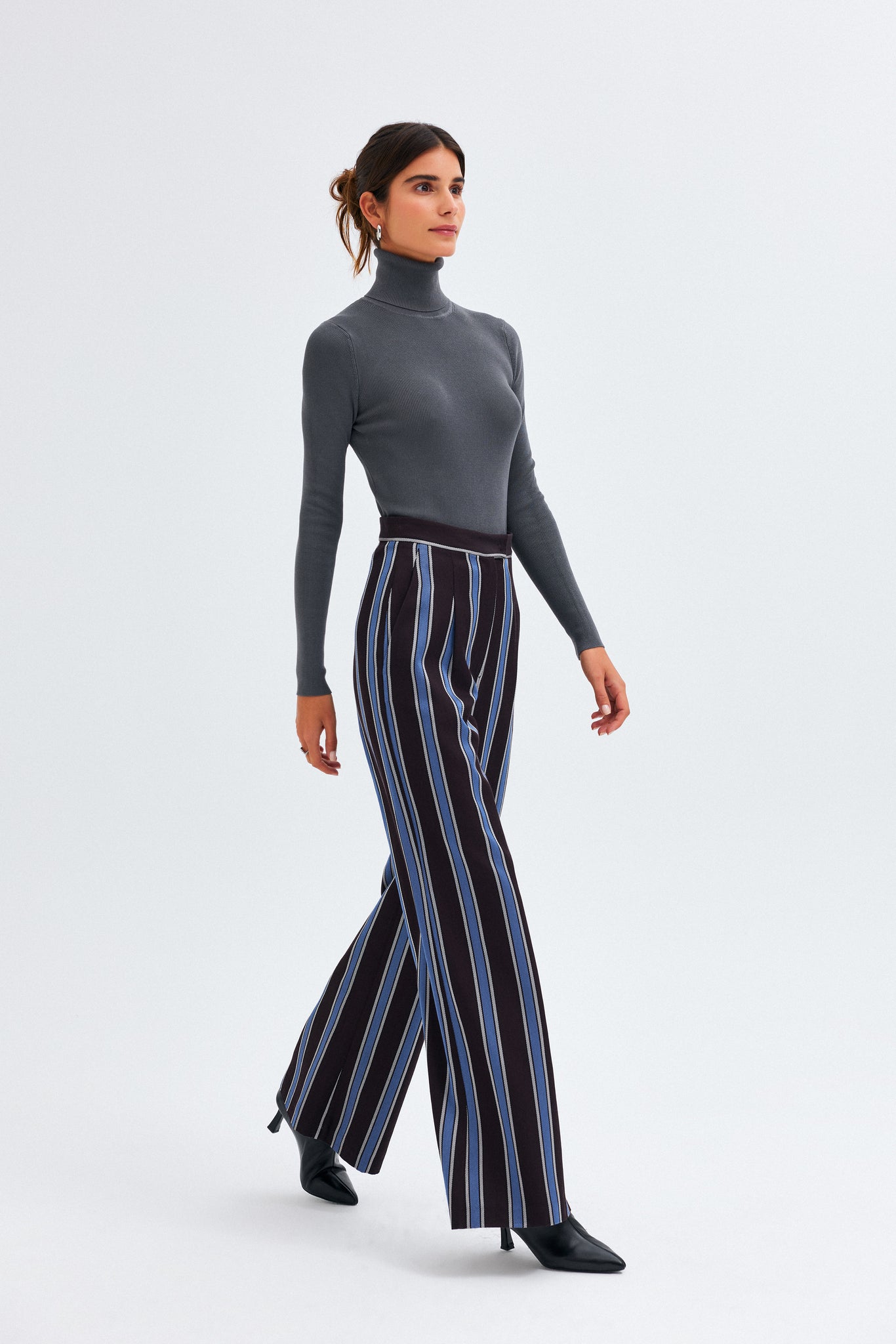 Brown-Blue Striped Kutnu Palazzo Pants