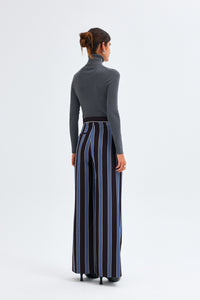 Brown-Blue Striped Kutnu Palazzo Pants