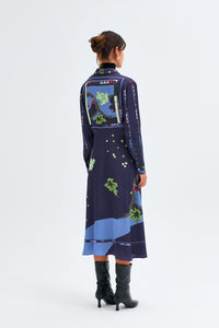 Zeugma Silk Long Dress - A Bird Eating Grape