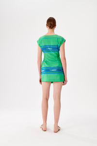 Yeşil-Mavi Kutnu Mıni Wrap Elbise