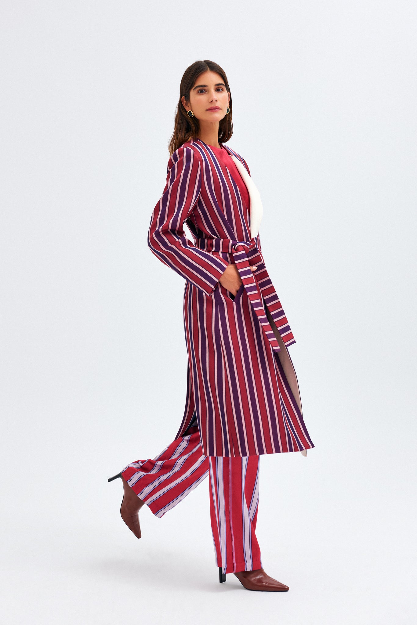 Red-Navy Blue Kutnu Long Coat