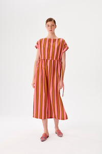 Smocked Waist Detailed Pink-Brown Kutnu Dress