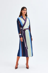 Brown-Blue Striped Kutnu Wrap Dress