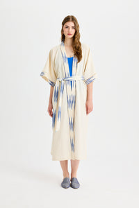 Blue Ikat Detailed Long Peshtemal Kimono