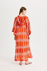 Orange Ikat Detailed Hooded Kutnu Kimono Dress