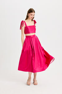 Fuşya Omuz Bağcıklı Kutnu Crop Top