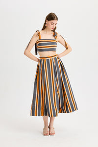 Turuncu Antrasit Omuz Bağcıklı Kutnu Crop Top