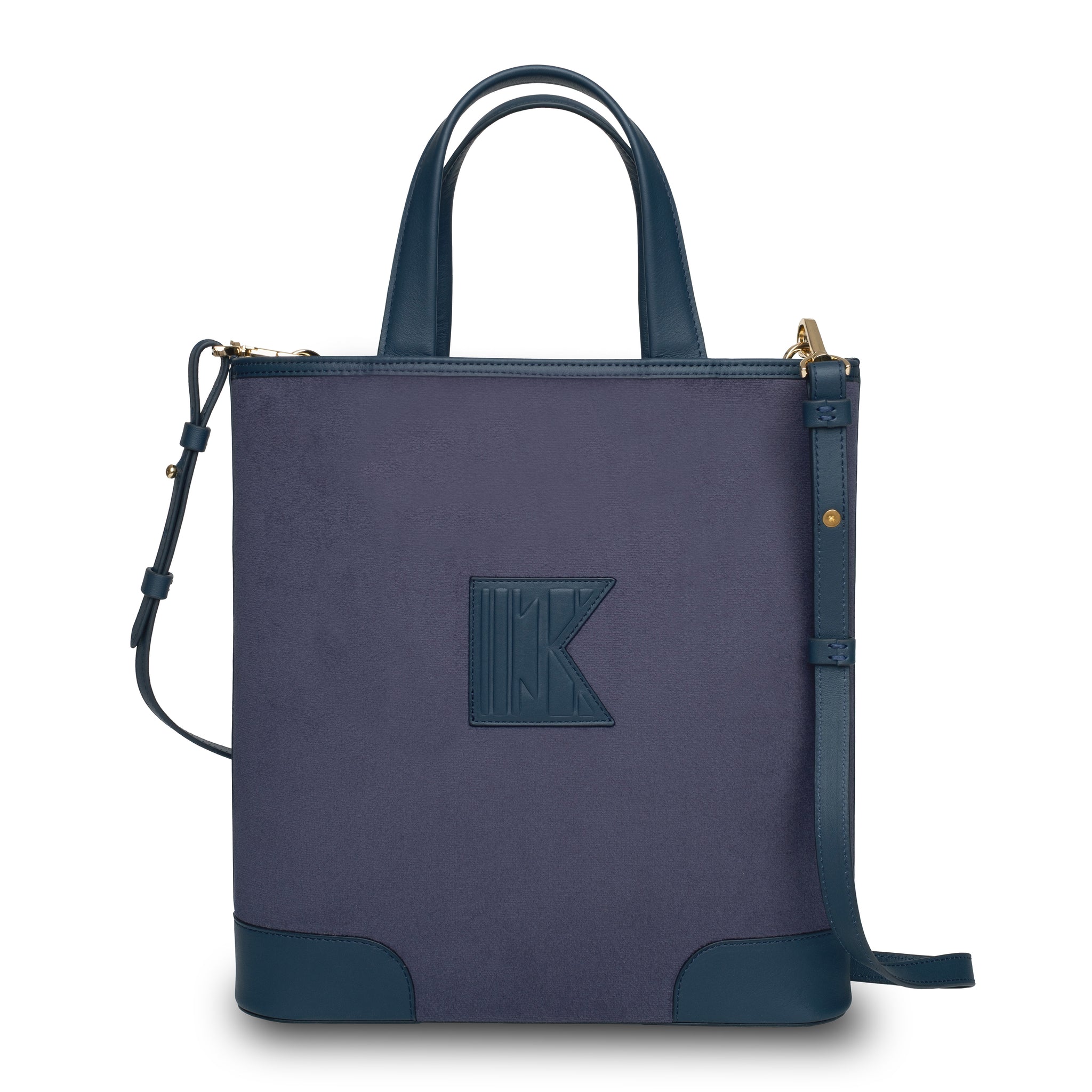 Kutnu Cüzdanlı Koyu Lacivert Kadife Omuz Çantası