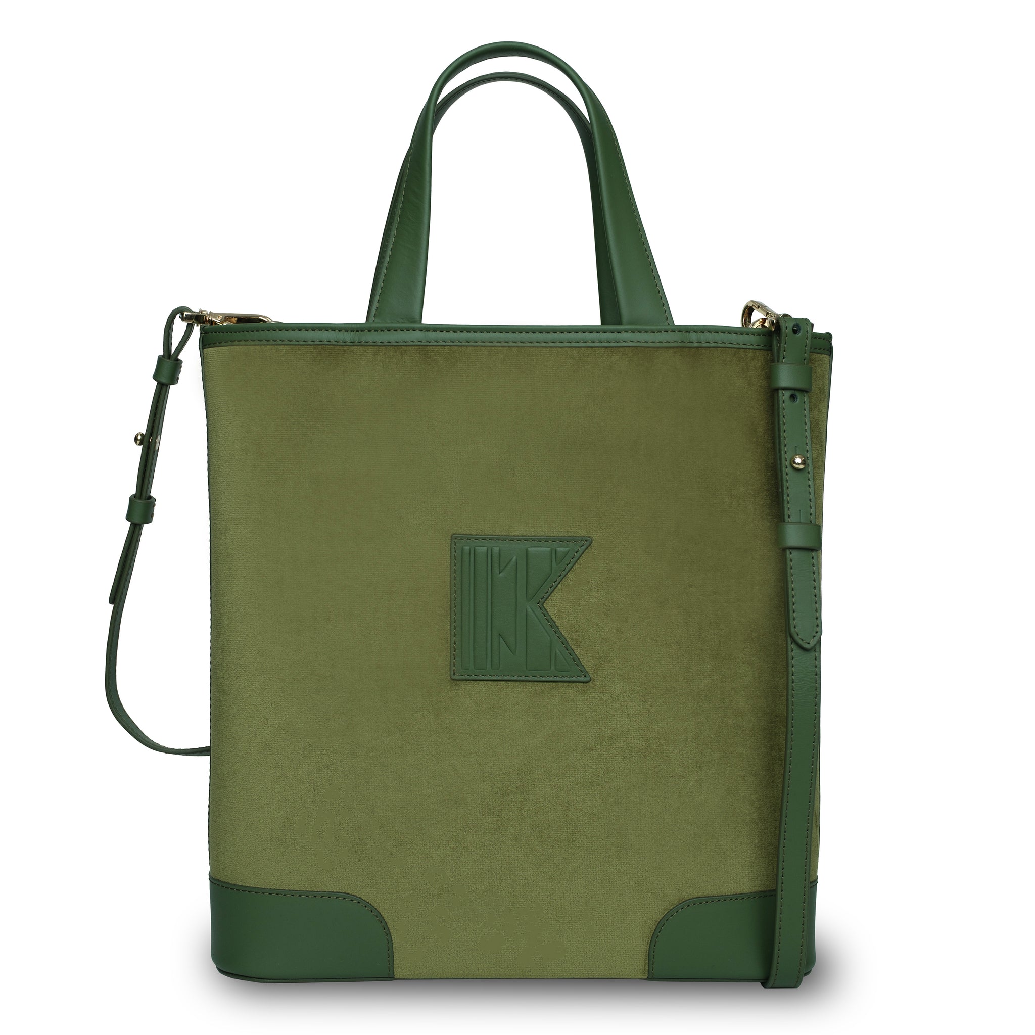 Kutnu Cüzdanlı Yeşil Kadife Omuz Çantası