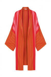 Shawl Collar Orange Striped Kimono