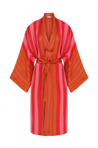 Shawl Collar Orange Striped Kimono