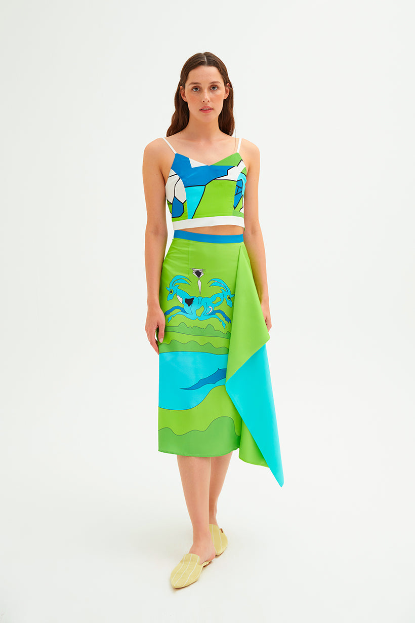 Flounce Detailed Zeugma Silk Skirt