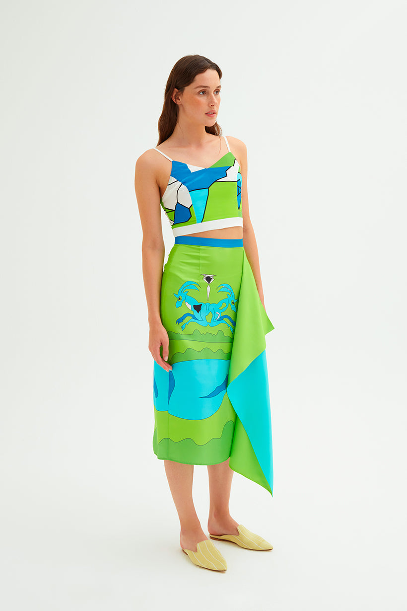 Flounce Detailed Zeugma Silk Skirt