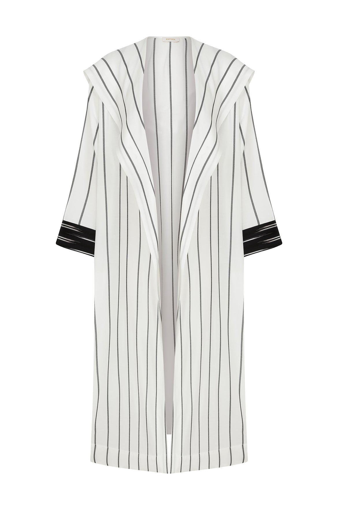 Kapşonlu Siyah Beyaz Çizgili Kimono