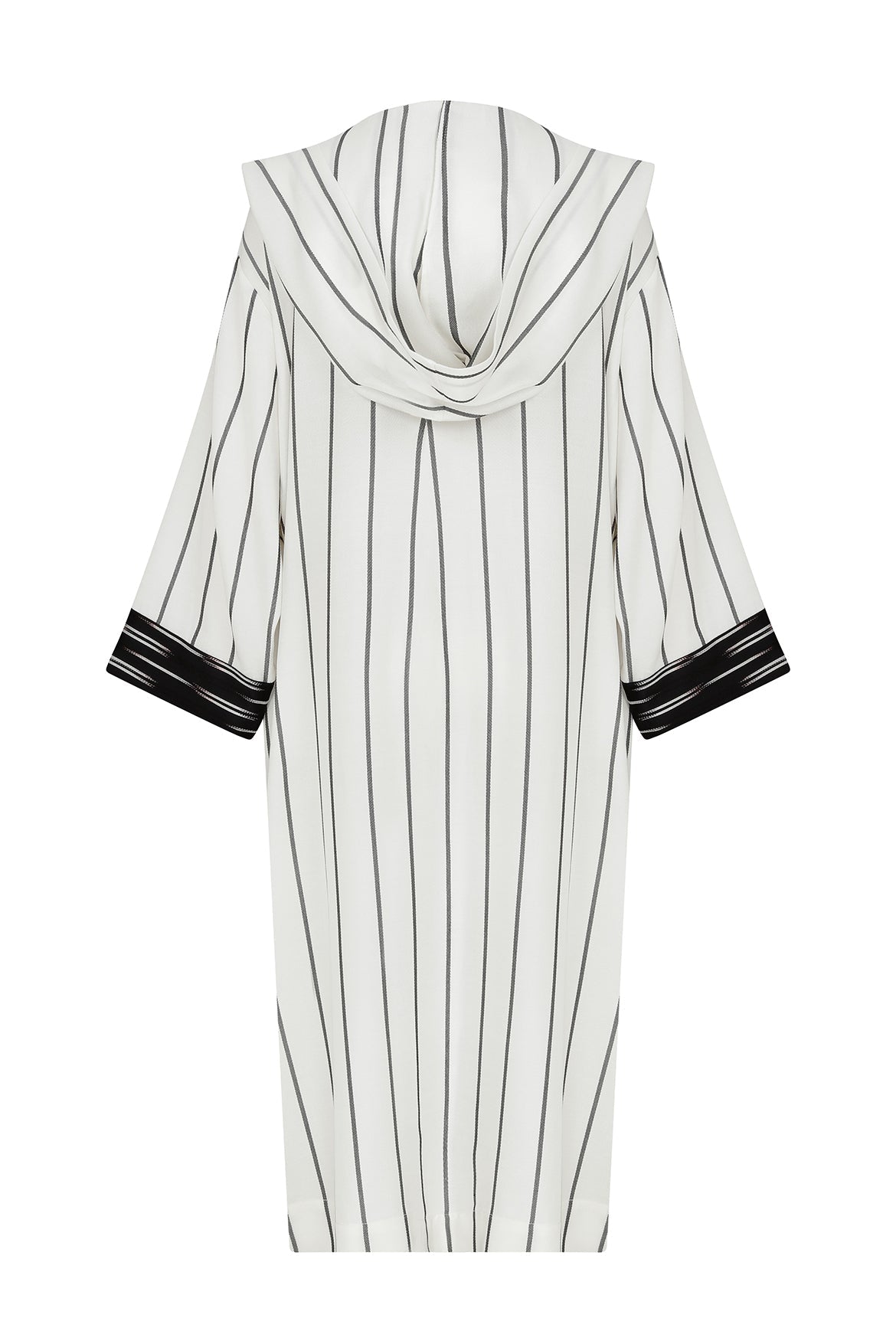 Hooded Black and White Striped Kimono